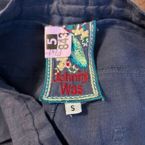 Johnny Was 100% Linen Blue Pants Size Small Drawstring Embroidered - Picture 3 of 3